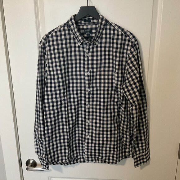 J Crew Slim Fit Button Up Long Sleeve Mens Blue & White Gingham Plaid Size:L - Picture 2 of 10